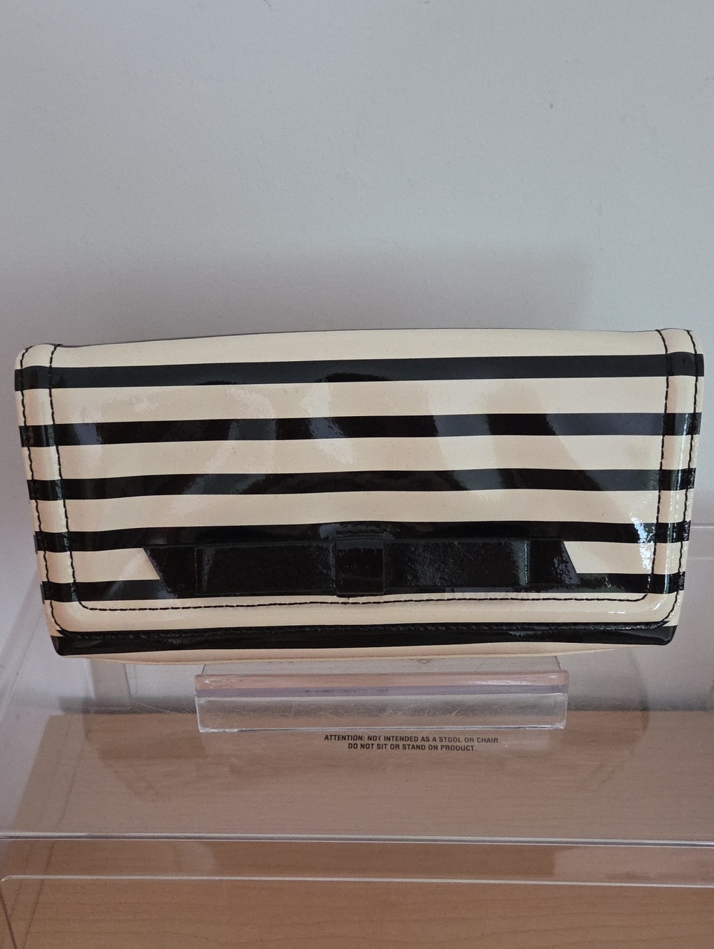 Kate Spade Keira Chelsea Park Black & White Striped Patent Clutch
